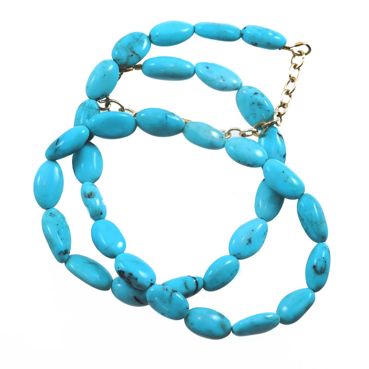 Blue Turquoise Necklace Smooth Off round oval Solid Strand Beaded Sterling Silver or 14k Gold Filled  18 Inch natural stone Light Blue 12mm
