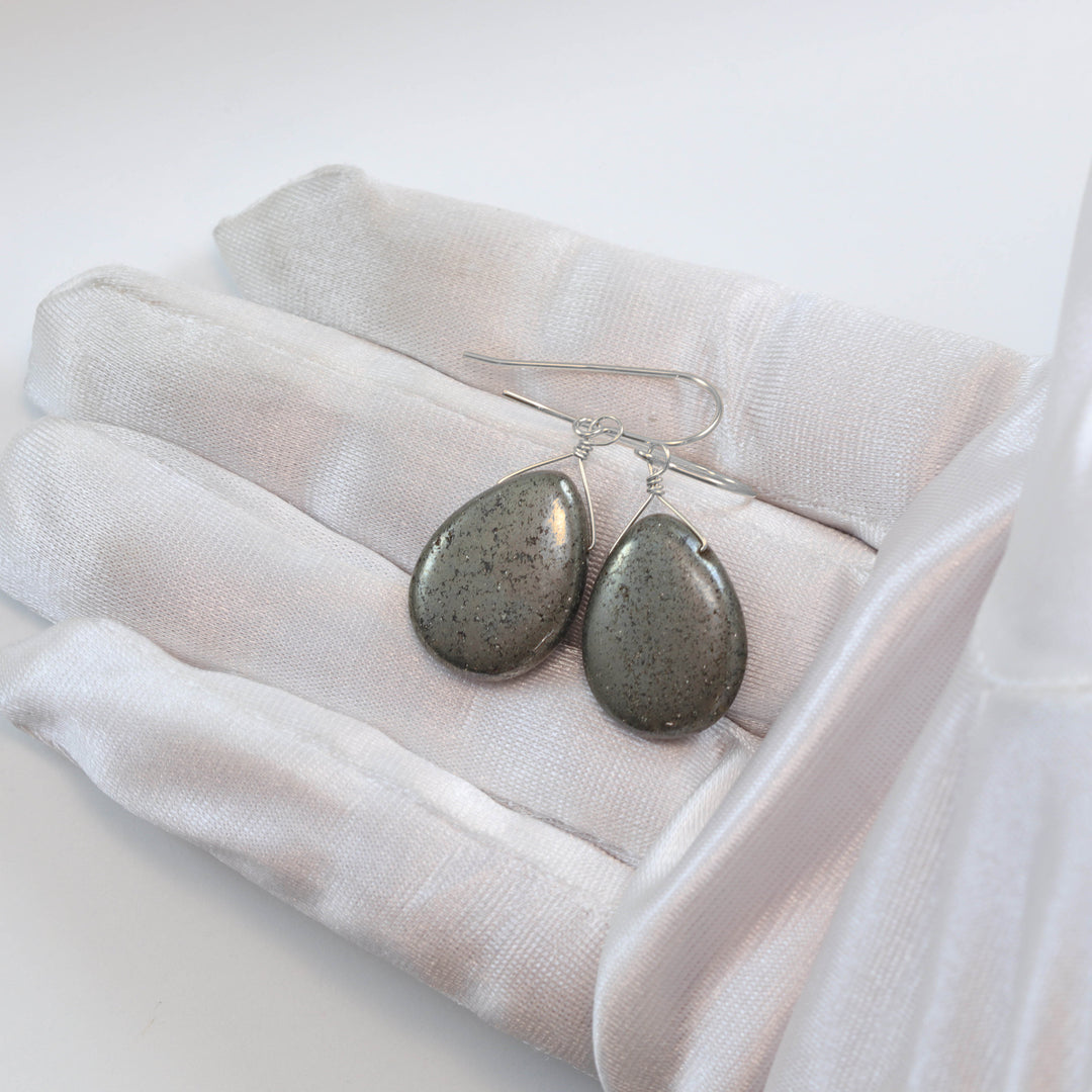 Natural Pyrite Earrings 14k solid gold or filled or Sterling Silver French Ear Wires Natural Smooth Teardrops Earthy Golden Daily Neutral