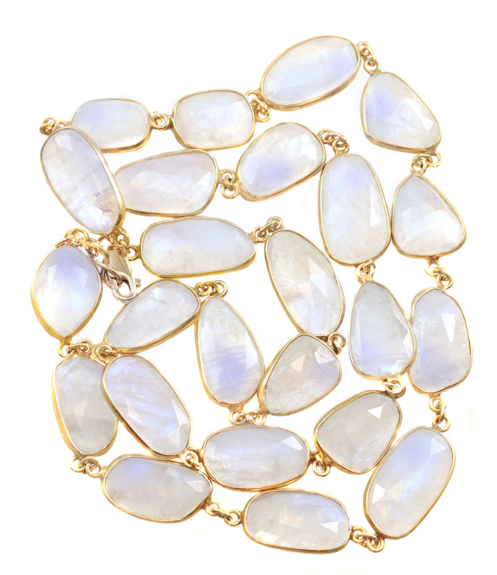 Moonstone Necklace Faceted Rainbow Blue Bezel  14k Yellow Gold Fill and Plate 24 or 36 Inch Chain Large Classic Natural Spyglass Designs