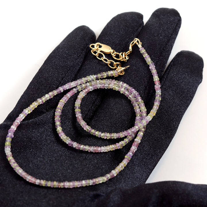 Sapphire Necklace Solid Strand  Faceted Real Yellow Pink Green Purple  14k Gold Filled or Sterling Silver 20 Inches Dainty Simple Spyglass