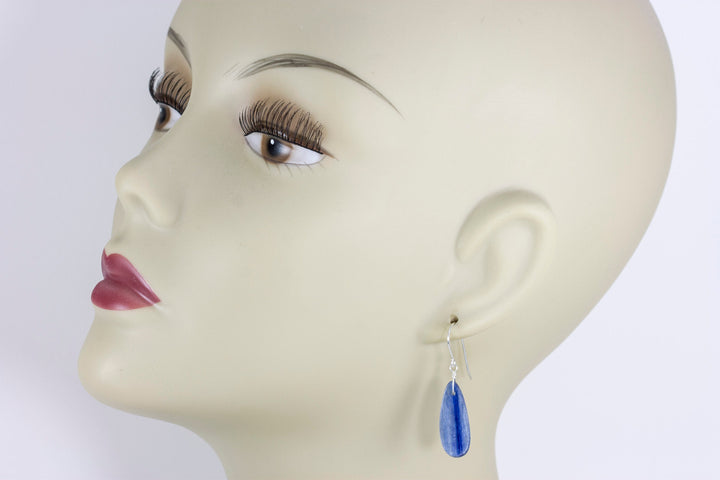 Blue Kyanite Earrings Natural  Smooth Rich blue Large Long Teardrop 14k Solid Yellow Gold or Filled or Sterling Silver Dangle Drops