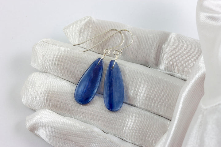 Blue Kyanite Earrings Natural  Smooth Rich blue Large Long Teardrop 14k Solid Yellow Gold or Filled or Sterling Silver Dangle Drops
