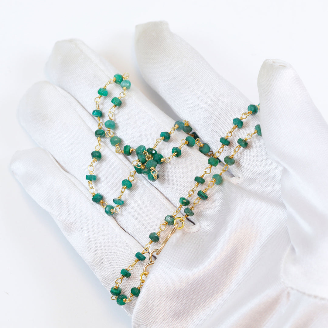 Green Emerald Necklace Faceted Spaced Link Beaded 14k Gold Filled Necklace 18 19 Inches Rondelles AAA Cut Rich Raw Emerald 3 or 4mm