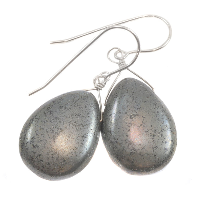 Natural Pyrite Earrings 14k solid gold or filled or Sterling Silver French Ear Wires Natural Smooth Teardrops Earthy Golden Daily Neutral