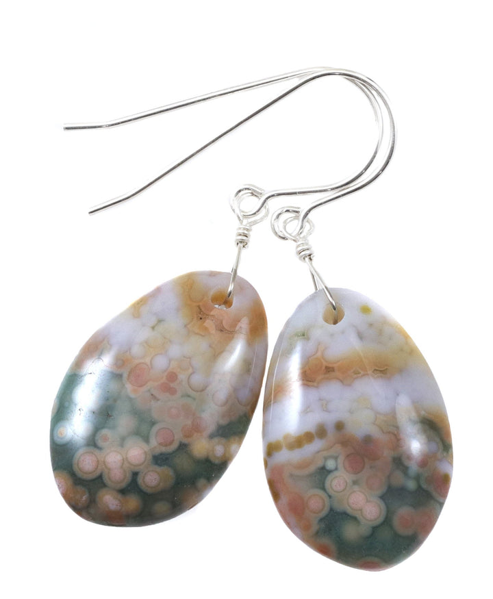 Pink Ocean Jasper Earrings Green Soft Pink Circles 14k solid gold or filled or Sterling Silver Off Round Smooth Dangle Natural Simple Drop