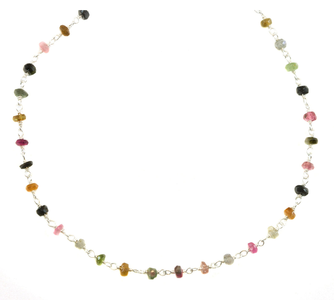 Watermelon Tourmaline Necklace Beaded Chain Link 14k Gold Filled or Sterling Silver 18 19 Inches Pink Small Dainty Unique Spyglass Designs