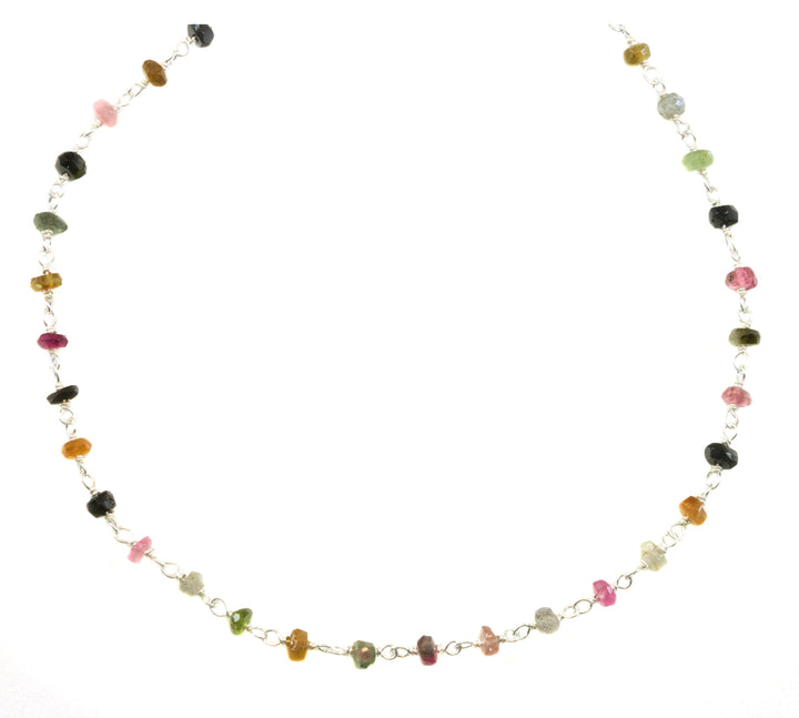 Watermelon Tourmaline Necklace Beaded Chain Link 14k Gold Filled or Sterling Silver 18 19 Inches Pink Small Dainty Unique Spyglass Designs