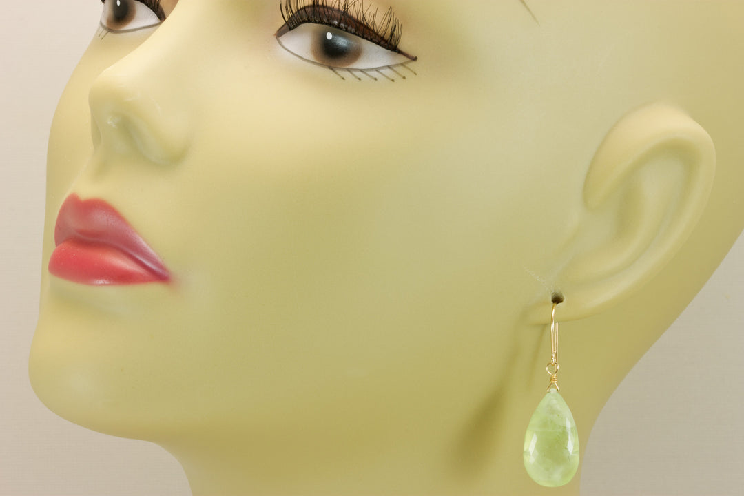 Prehnite Earrings Teardrop AAA Drop Dangle Sterling Silver or 14k Solid Gold or Filled Natural faceted or smooth large Simple Soft Green