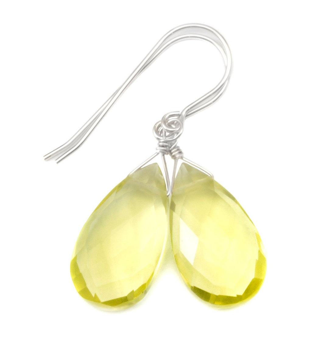 Lemon Yellow Quartz Earrings Sterling Silver or 14k Solid Gold or Yellow or Rose Filled Teardrop Faceted Natural Soft Yellow Classic Drops