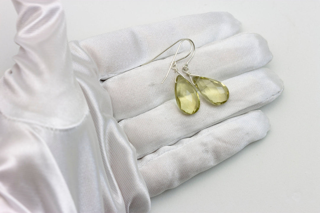 Lemon Yellow Quartz Earrings Sterling Silver or 14k Solid Gold or Yellow or Rose Filled Teardrop Faceted Natural Soft Yellow Classic Drops