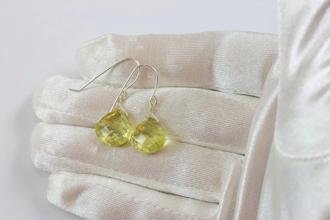 Lemon Yellow Quartz Earrings Sterling Silver or 14k Solid Gold or Yellow or Rose Filled Heart Teardrop AAA Natural Soft Color Classic Drops - Spyglass Designs