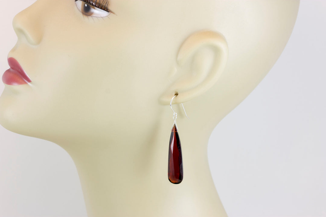 Deep Red Simulated Garnet Earrings Faceted Large Long Drop Dangle 14k Solid Yellow Gold or Yellow or Rose Filled or Sterling Silver Drops 2