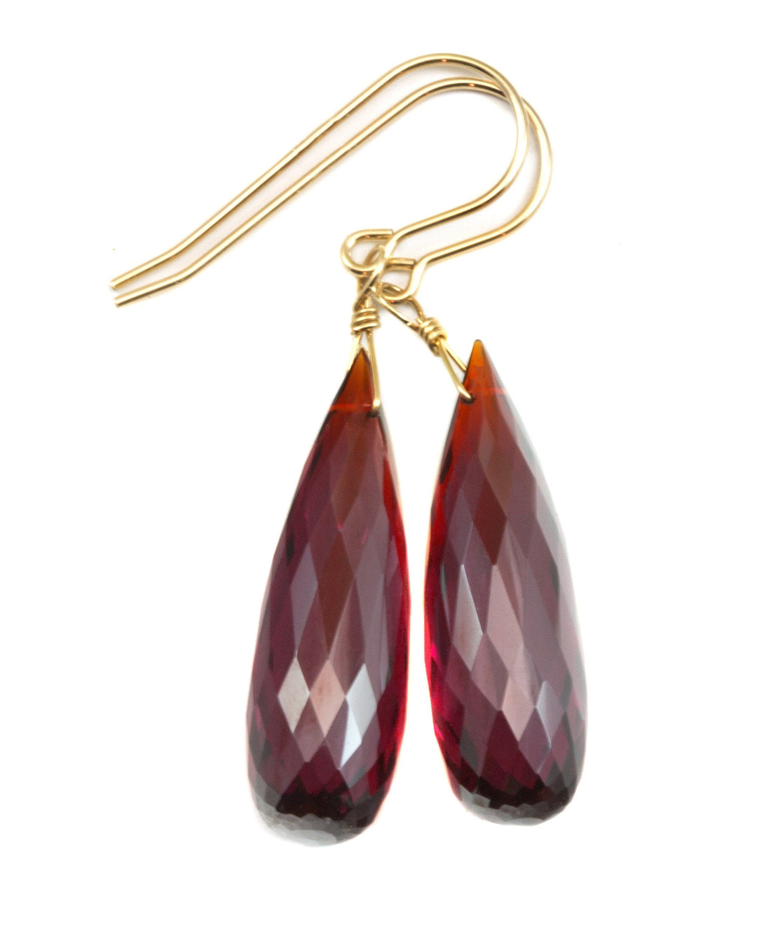 Deep Red Simulated Garnet Earrings Large Briolette Rounded Drop Dangle 14k Solid Gold or Yellow or Rose Filled or Sterling Silver Classic