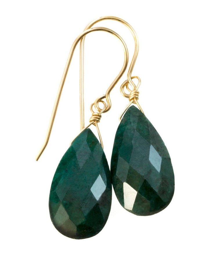 Natural Emerald Earrings Faceted Pear Shaped Teardrops 14k solid Gold or Filled or Sterling Silver Deep Rich Green Drops