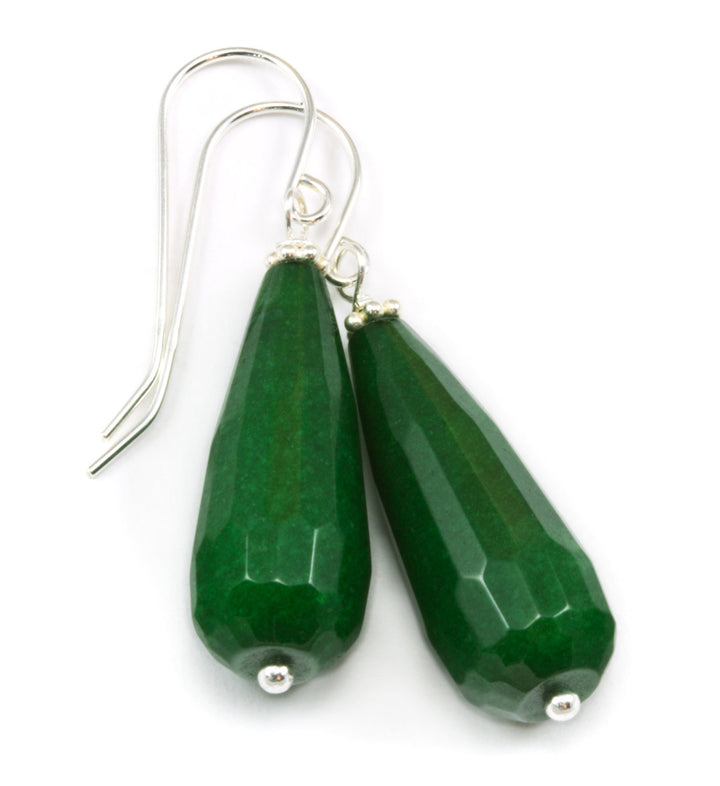 Green Quartzite Earrings Faceted Large Teardrop Dangle Sterling Silver or 14k Gold Filled Rich Green Long Drops Spyglass Designs Briolettes