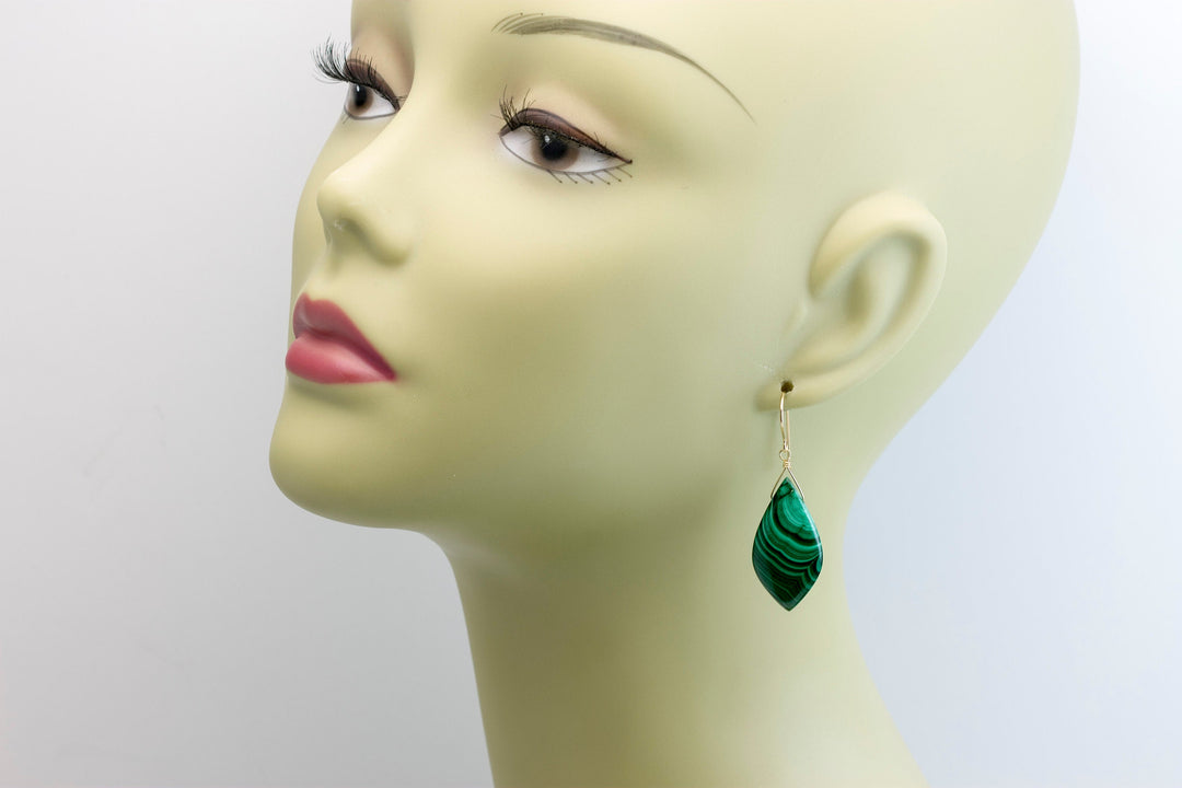 Malachite Earrings Green Large smooth Natural Pear Drops Sterling Silver or 14k Solid Yellow Gold or Filled simple 2 In Teardrops  Classic