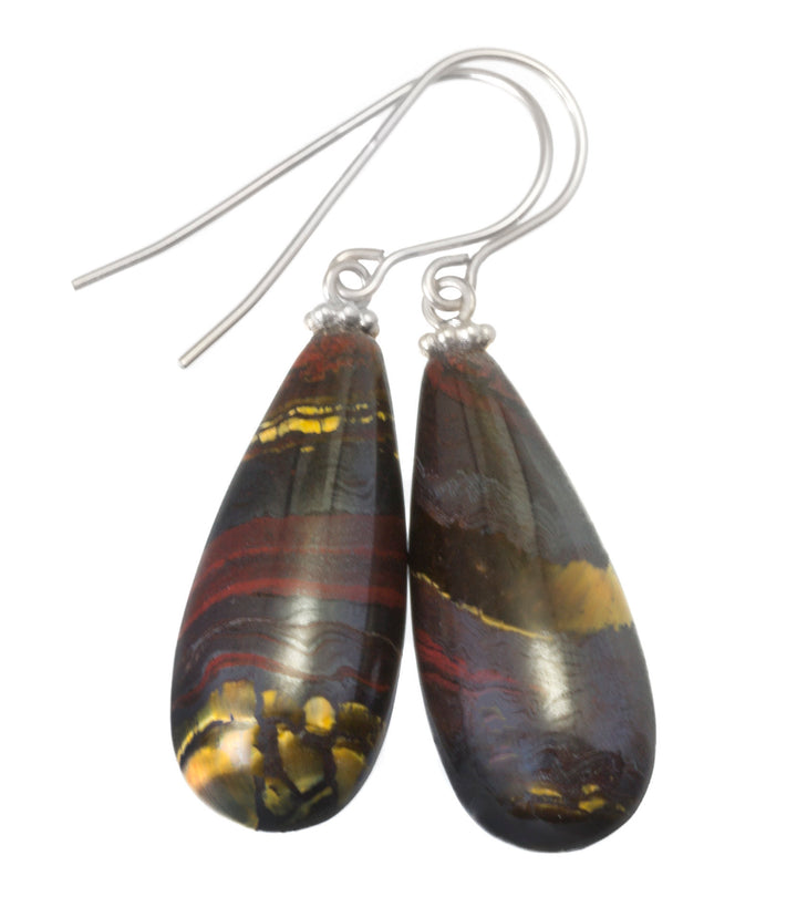 Tiger's Iron Eye Earrings Smooth Long Large Teardrop dangle drop Sterling Silver or 14k Solid Gold or Filled Natural Rounded Fat Drops