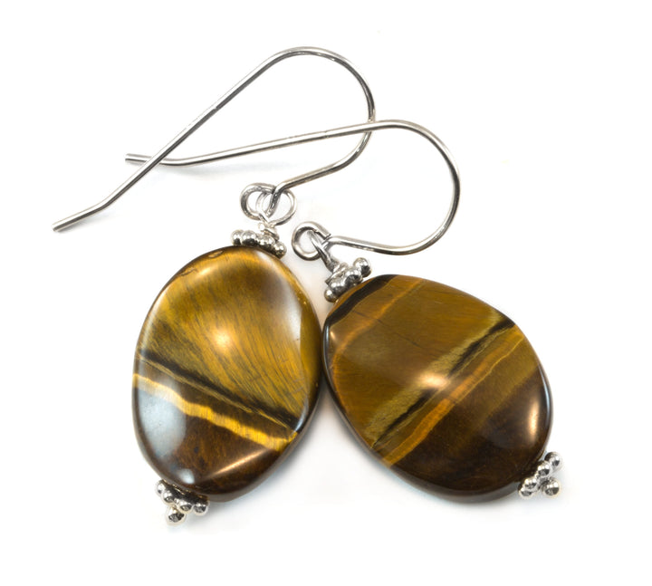 Tiger's Eye Earrings Smooth Curved Oval dangles Sterling Silver or 14k Solid Yellow Gold or Filled Spyglass Designs Natural Tiger Eye