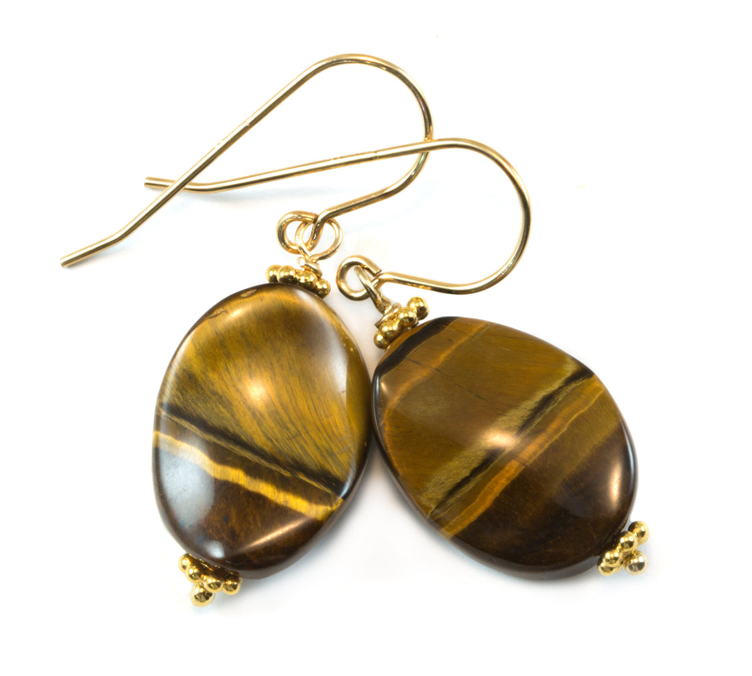Tiger's Eye Earrings Smooth Curved Oval dangles Sterling Silver or 14k Solid Yellow Gold or Filled Spyglass Designs Natural Tiger Eye
