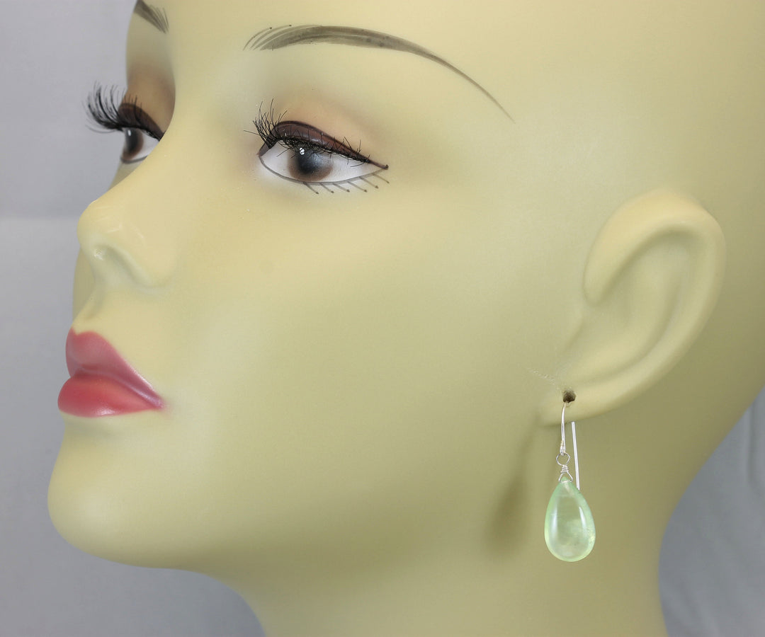 Prehnite Earrings Teardrop AAA Drop Dangle Sterling Silver or 14k Solid Gold or Filled Natural faceted or smooth large Simple Soft Green