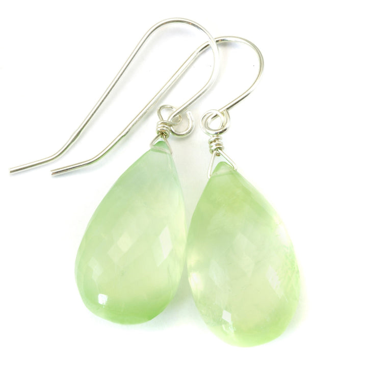 Prehnite Earrings Teardrop AAA Drop Dangle Sterling Silver or 14k Solid Gold or Filled Natural faceted or smooth large Simple Soft Green