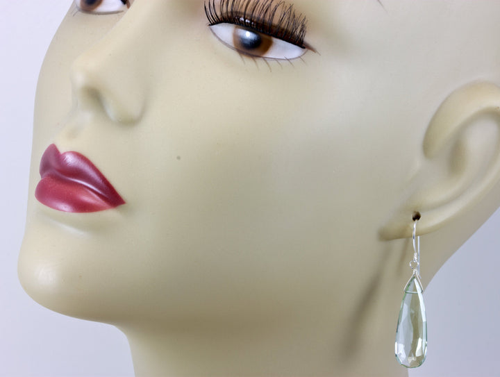 Green Amethyst Earrings Prasiolite Faceted AAA Pear Teardrop 14k Solid Gold or Filled or Sterling Silver Long Drop Classic Briolettes