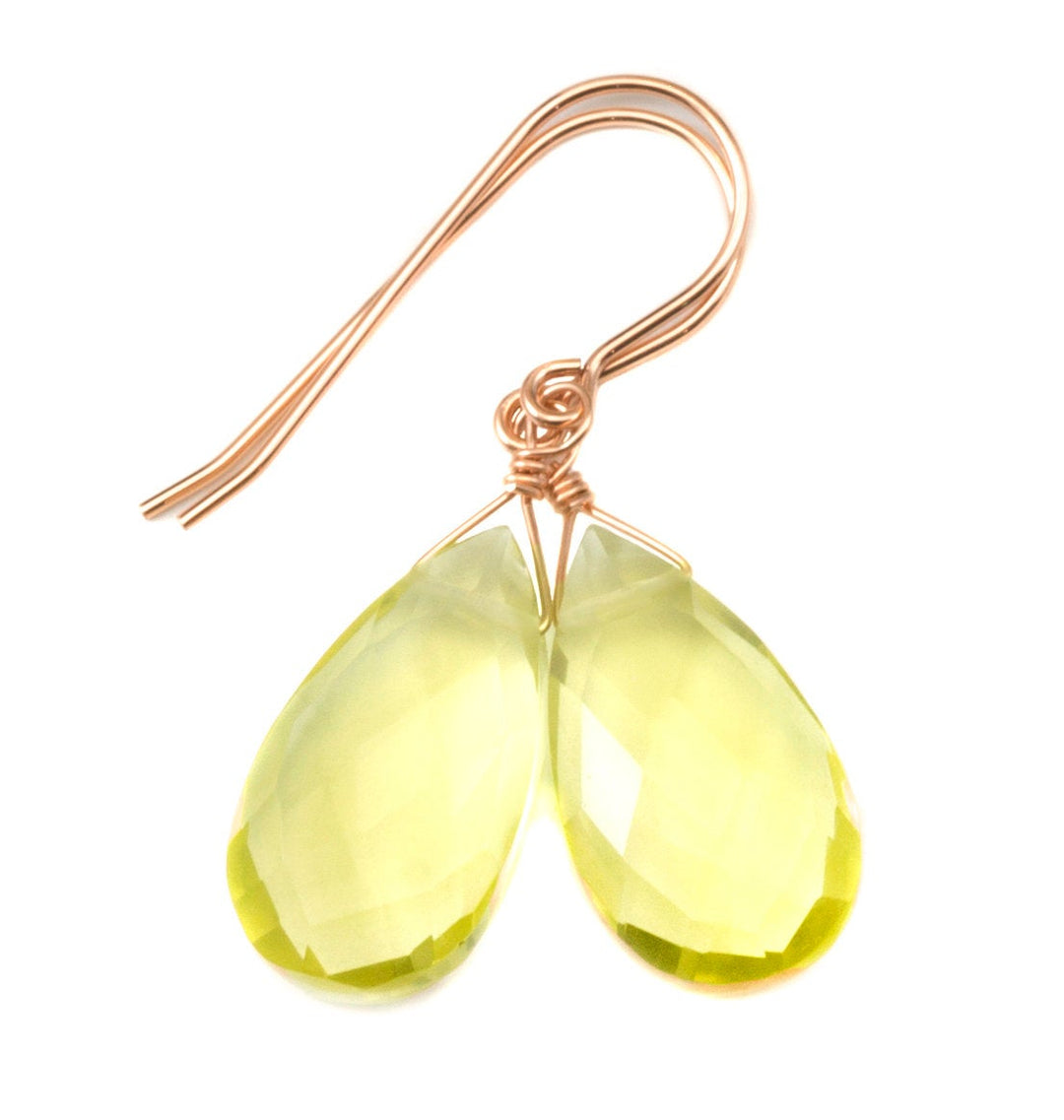 Lemon Yellow Quartz Earrings Sterling Silver or 14k Solid Gold or Yellow or Rose Filled Teardrop Faceted Natural Soft Yellow Classic Drops