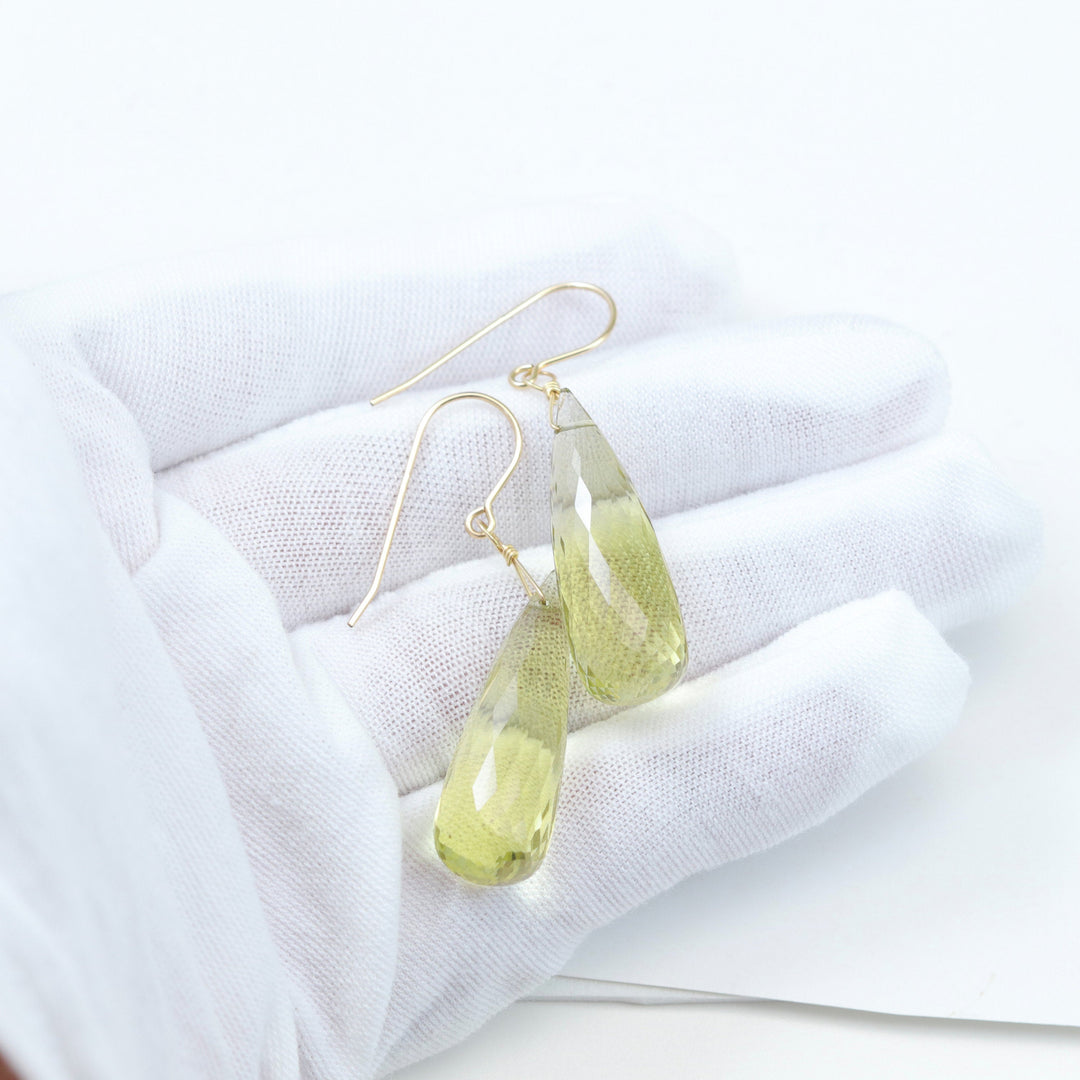 Lemon Yellow Quartz Earrings Sterling Silver or 14k Solid Gold or Yellow or Rose Filled  Briolette Teardrop Faceted Natural Classic Drops 2