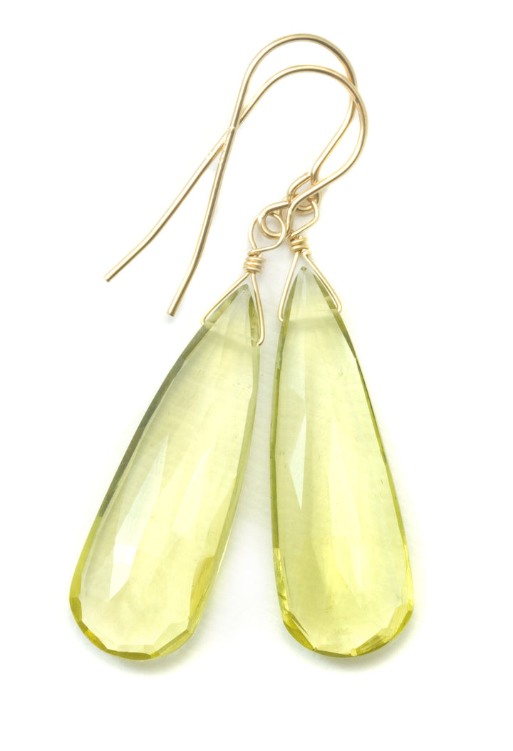 Lemon Yellow Quartz Earrings  Large Long Teardrop Faceted Sterling Silver or 14k Solid Yellow Gold or Yellow or Rose Filled Simple Dangles