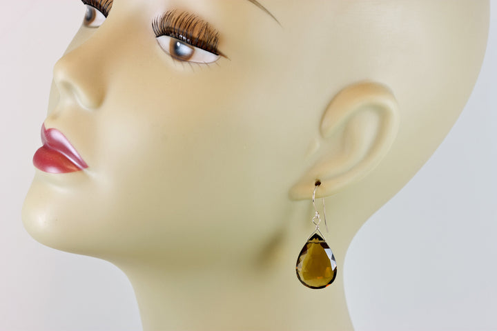 Whiskey Cognac Smokey Quartz Earrings Sterling Silver or 14k Solid Yellow Gold or Yellow or Rose Filled Large Teardrop Natural Classic Drops