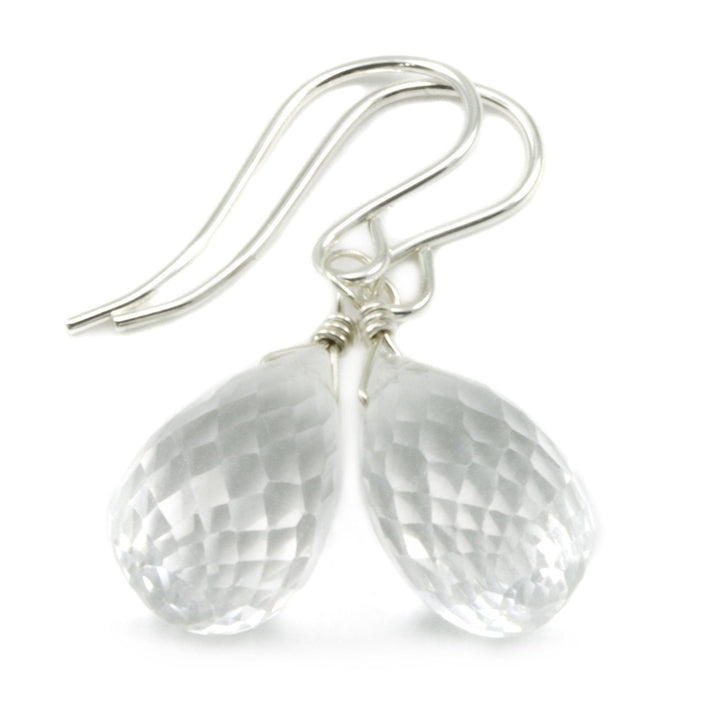 Topaz Earrings Rounded Briolette Teardrop Dangle faceted Sterling Silver or 14k Solid Gold or Filled Clear Simple Drops Spyglass Design