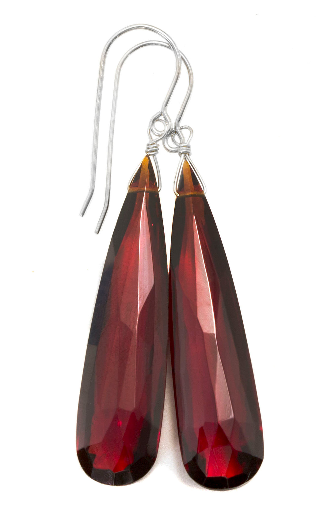 Deep Red Simulated Garnet Earrings Faceted Large Long Drop Dangle 14k Solid Yellow Gold or Yellow or Rose Filled or Sterling Silver Drops 2