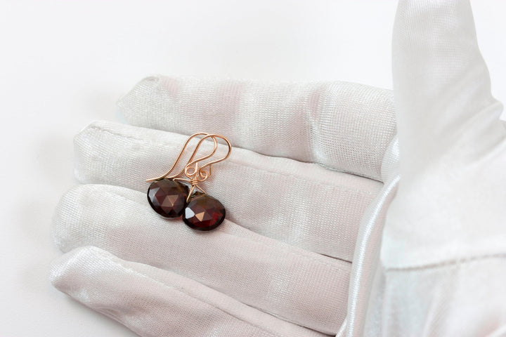 Deep Red Natural Garnet Earrings Faceted Small and Dainty 14k Solid Yellow Gold or Yellow or Rose Filled or Sterling Silver Drops Classic