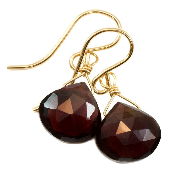 Deep Red Natural Garnet Earrings Faceted Small and Dainty 14k Solid Yellow Gold or Yellow or Rose Filled or Sterling Silver Drops Classic