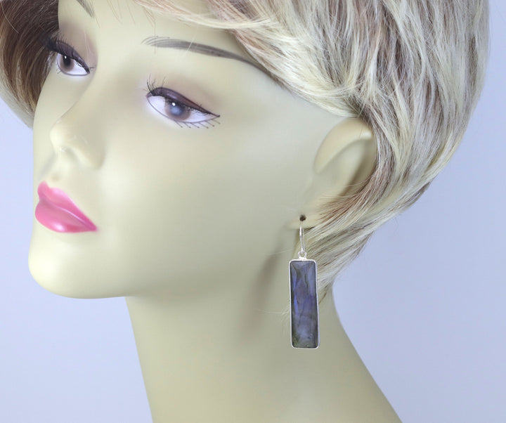 Labradorite Earrings Natural Faceted Long 2 Inches 14k Solid Gold or Filled orSterling Silver Bezel Rectangle drops Blue Flash Spyglass