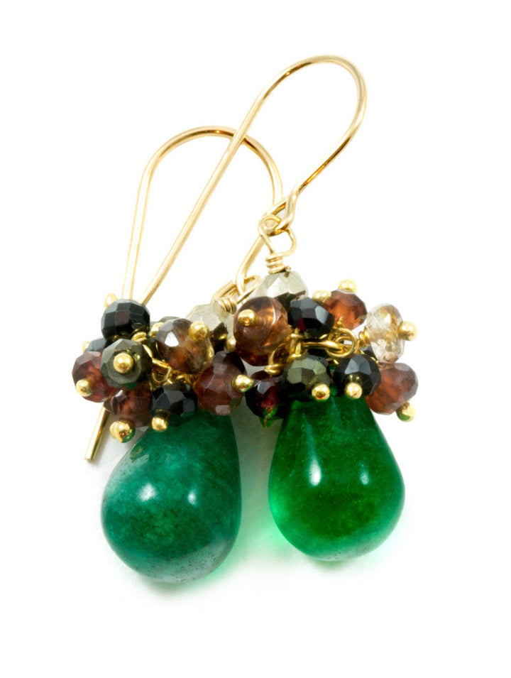Green Quartzite Earrings Emerald Green Color Cluster Style 14k  solid gold or filled Earwires garnet pyrite spinel topaz andalusite  drops