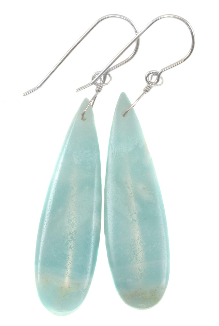 Amazonite Earrings Blue Aqua Smooth Finish Long Teardrop Briolette Sterling Silver or 14k Solid Gold or Filled Pale Soft Blue  2.3"