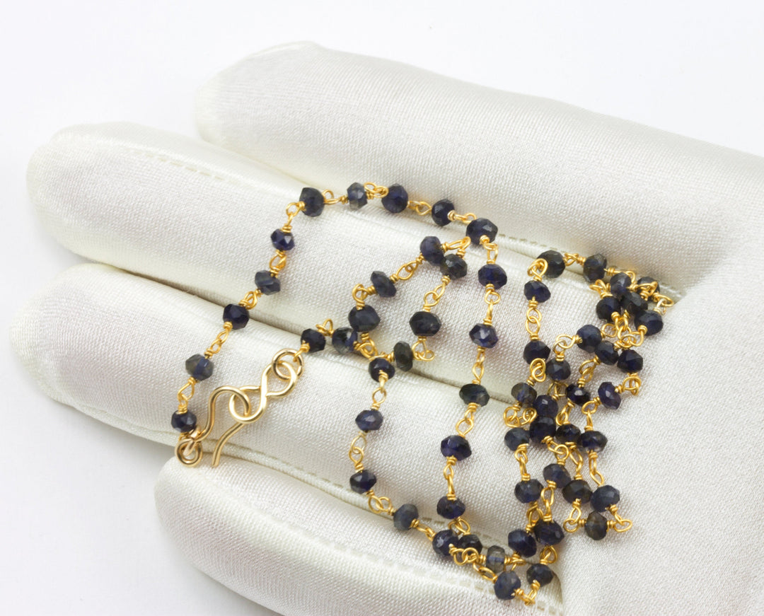 Sapphire Necklace Chain Link Faceted Real Deep Blue 14k Gold Filled  Necklace 18 19 Inches  Dainty Simple Beaded Spyglass Designs