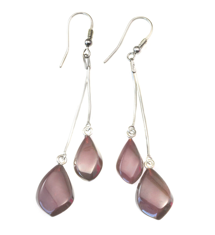 Baltic Amber Earrings Smooth Long Teardrop Double Hung Chandelier Style Dangles Sterling Silver natural Dark Honey Amber 3 Inch Chain Drops