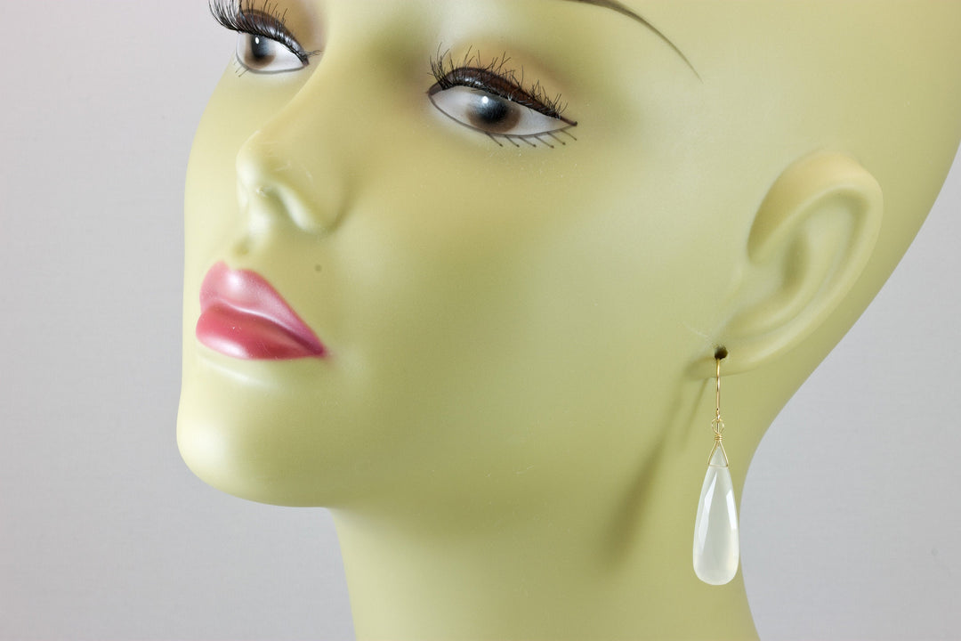 White Moonstone Earrings Sterling Silver or 14k Solid Gold Filled Faceted Teardrop Natural High Quality Simple Long Drops Shimmery Drops