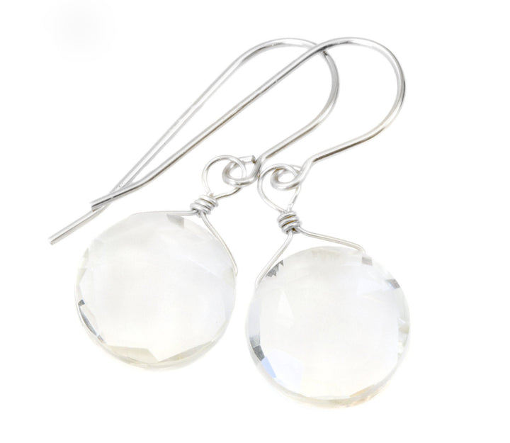 Topaz Earrings Round Briolette Teardrop Dangle faceted Sterling Silver or 14k Solid Gold Filled Clear Colorless Simple Drops Spyglass Design