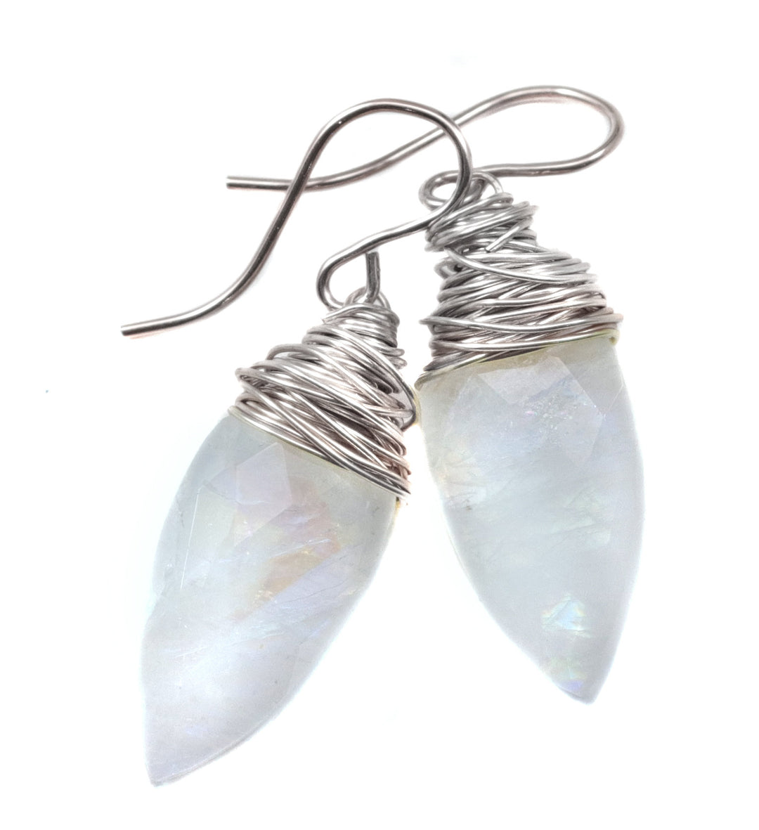 Rainbow Blue Moonstone Earrings 14k Solid Gold or Yellow or Rose Filled or Sterling Silver Faceted Wire Wrapped Teardrop Briolette Drops