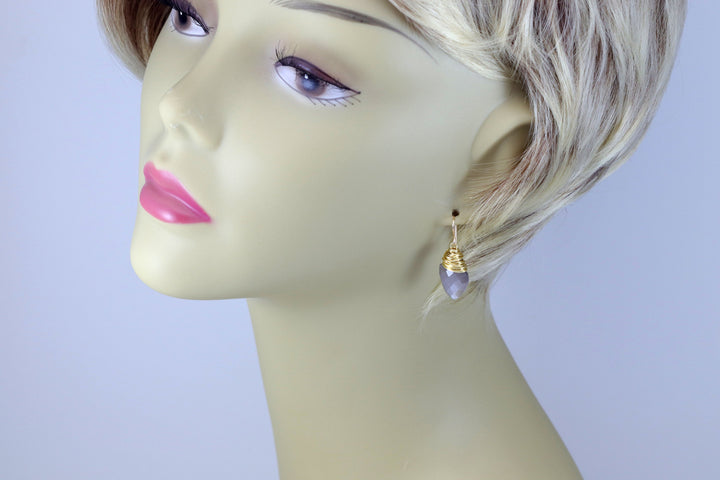 Gray Moonstone Earrings 14k Solid Gold or Yellow or Rose Filled or Sterling Silver Faceted Wire Wrapped  Grey Teardrop Briolette Drops