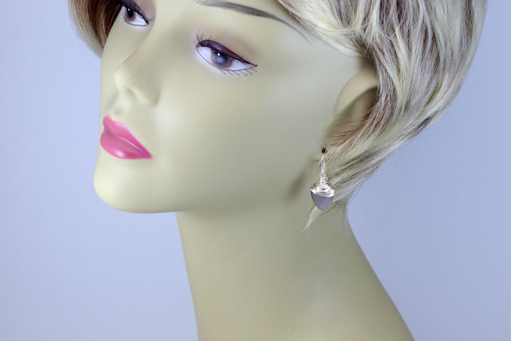 Gray Moonstone Earrings 14k Solid Gold or Yellow or Rose Filled or Sterling Silver Faceted Wire Wrapped  Grey Teardrop Briolette Drops