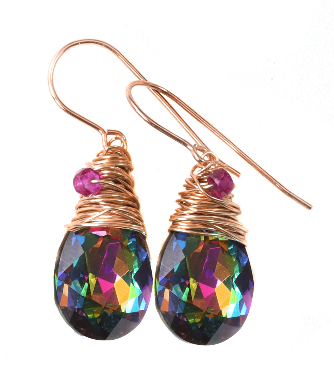 Spyglass Designs Wire Wrap Earrings created with Multi Rainbow Color Dark Crystals from Swarovski ® 14k Solid Gold or Sterling Silver Dangle
