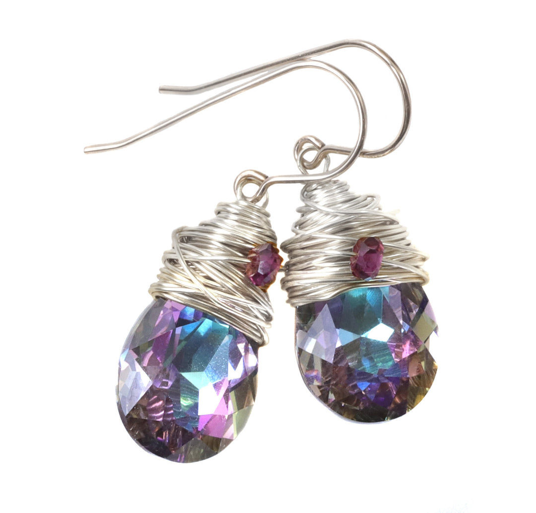 Spyglass Designs Wire Wrapped Earrings created with Multi Rainbow Color Crystals from Swarovski ® 14k Solid Gold or Sterling Silver Dangles