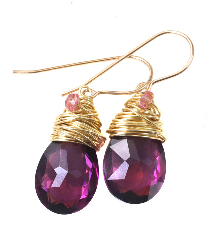 Spyglass Designs Wire Wrapped Earrings created with Purple Amethyst Crystals from Swarovski ® 14k Solid Gold or Sterling Silver Dangles