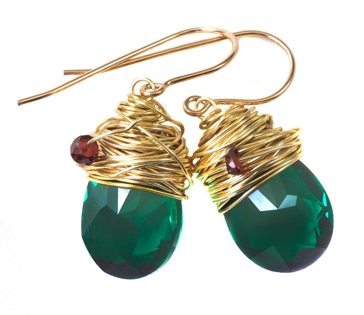 Spyglass Designs Wire Wrapped Earrings created with Green Emerald Crystals from Swarovski ® 14k Solid Gold or Sterling Silver Dangles Drops