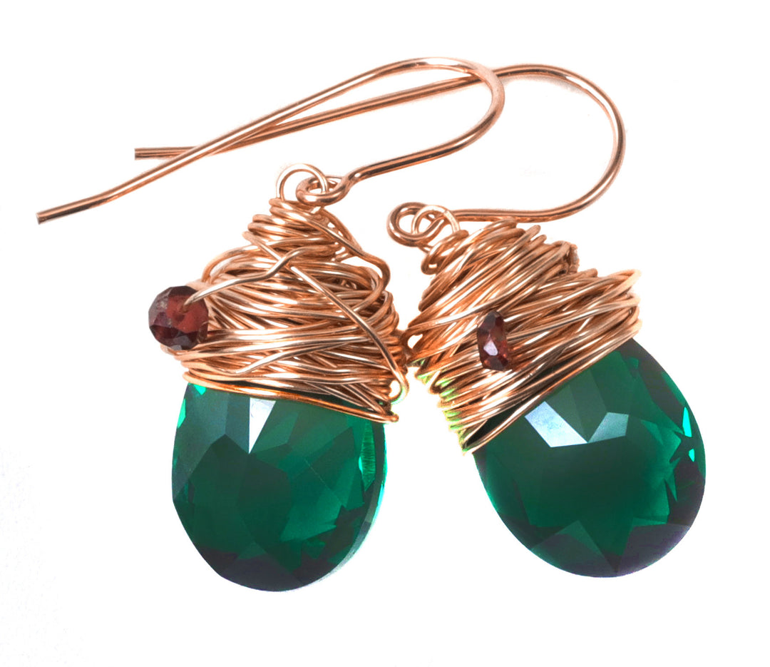 Spyglass Designs Wire Wrapped Earrings created with Green Emerald Crystals from Swarovski ® 14k Solid Gold or Sterling Silver Dangles Drops