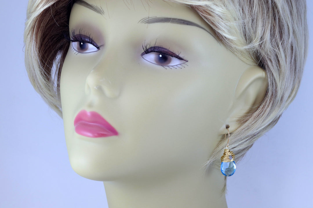 Spyglass Designs Wire Wrapped Earrings created with Aqua Aquamarine Blue Crystals from Swarovski ® 14k Solid Gold or Sterling Silver Dangles